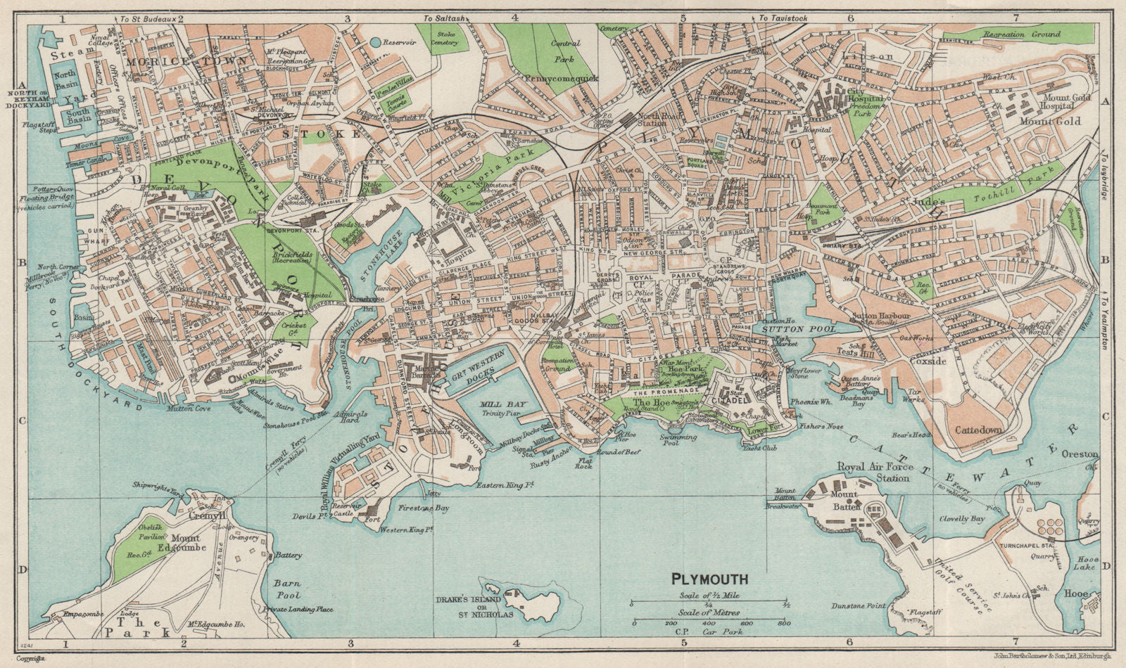 PLYMOUTH. Vintage town city map plan. Devonport Stonehouse. Devon 1957 old
